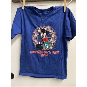 VTG Disney Mickey Mouse Bowling Salt Lake City Shirt Made In USA Youth Medium